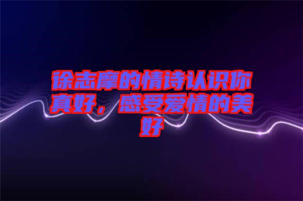 徐志摩的情詩(shī)認(rèn)識(shí)你真好，感受愛(ài)情的美好