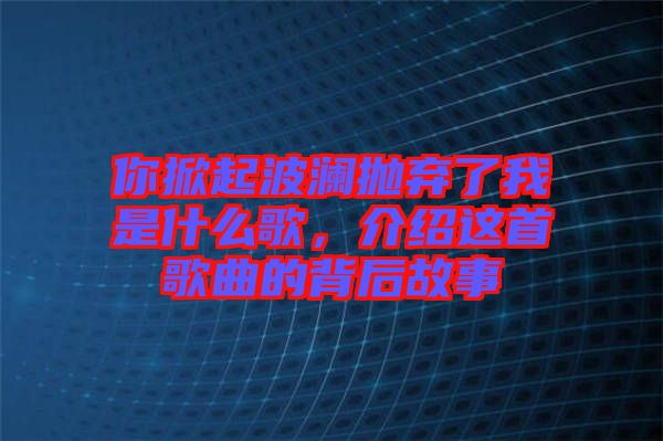 你掀起波瀾拋棄了我是什么歌，介紹這首歌曲的背后故事