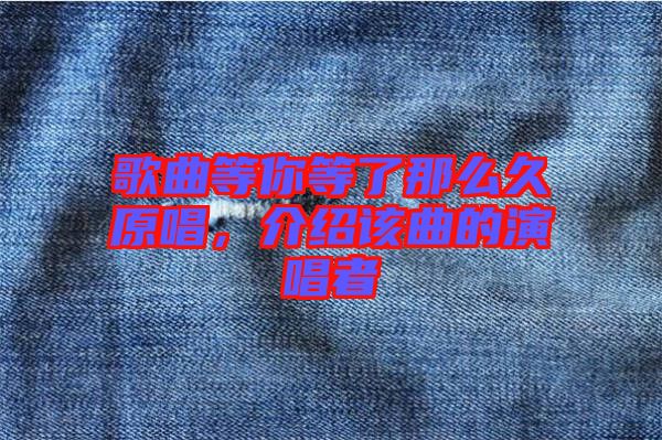 歌曲等你等了那么久原唱，介紹該曲的演唱者