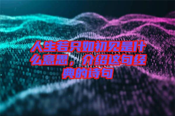 人生若只如初見是什么意思，介紹這句經(jīng)典的詩句