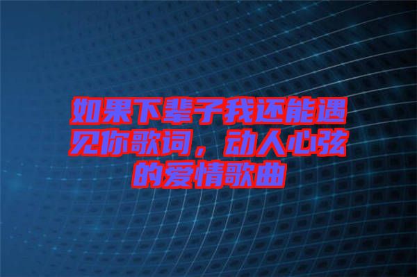 如果下輩子我還能遇見你歌詞，動人心弦的愛情歌曲