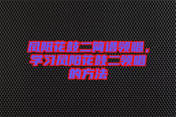 鳳陽花鼓二簡譜領(lǐng)唱，學習鳳陽花鼓二領(lǐng)唱的方法