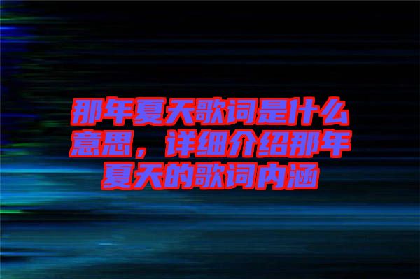 那年夏天歌詞是什么意思，詳細(xì)介紹那年夏天的歌詞內(nèi)涵