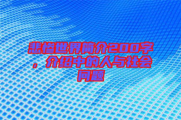 悲慘世界簡介200字，介紹中的人與社會問題