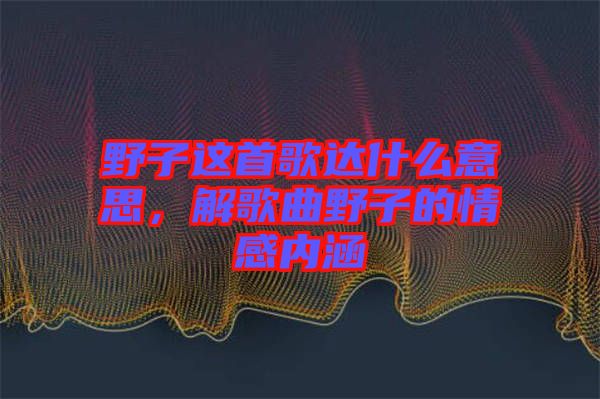 野子這首歌達(dá)什么意思，解歌曲野子的情感內(nèi)涵
