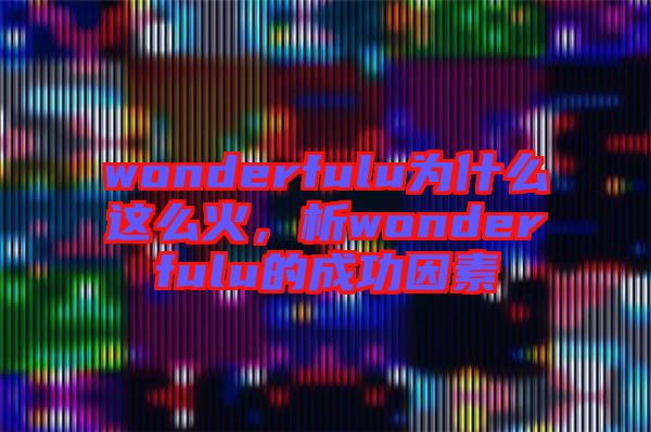 wonderfulu為什么這么火，析wonderfulu的成功因素