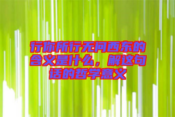 行你所行無問西東的含義是什么，解這句話的哲學(xué)意義