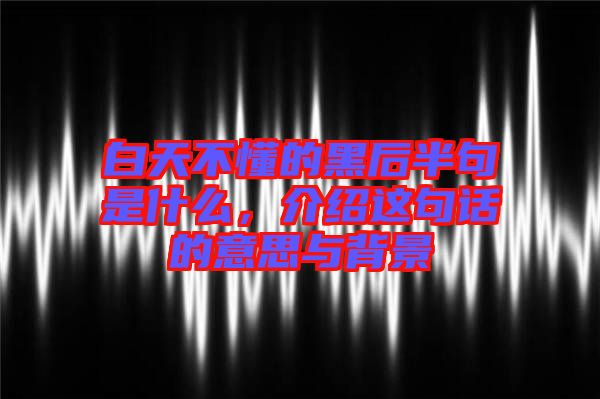 白天不懂的黑后半句是什么，介紹這句話的意思與背景