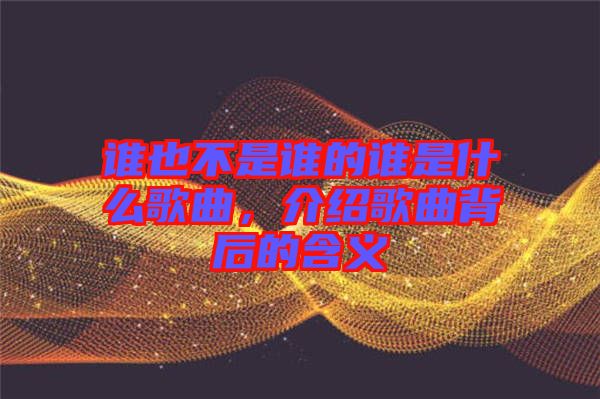 誰也不是誰的誰是什么歌曲，介紹歌曲背后的含義