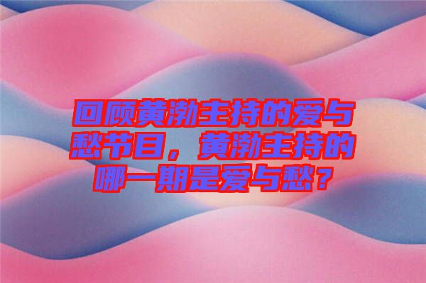 回顧黃渤主持的愛與愁節(jié)目，黃渤主持的哪一期是愛與愁？
