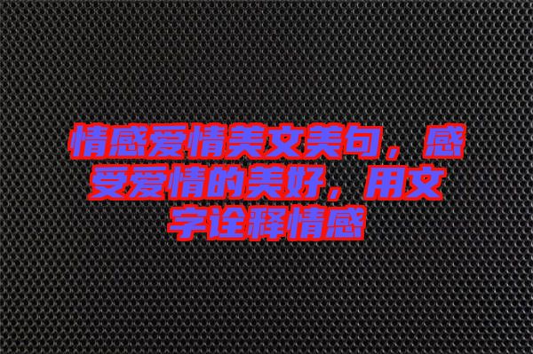 情感愛情美文美句，感受愛情的美好，用文字詮釋情感