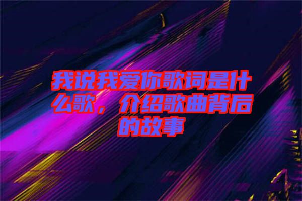 我說(shuō)我愛你歌詞是什么歌，介紹歌曲背后的故事