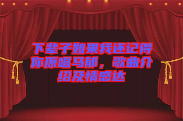 下輩子如果我還記得你原唱馬郁，歌曲介紹及情感達(dá)