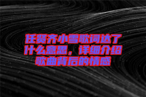 任賢齊小雪歌詞達了什么意思，詳細介紹歌曲背后的情感