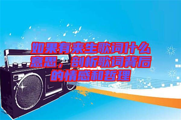 如果有來生歌詞什么意思，剖析歌詞背后的情感和哲理