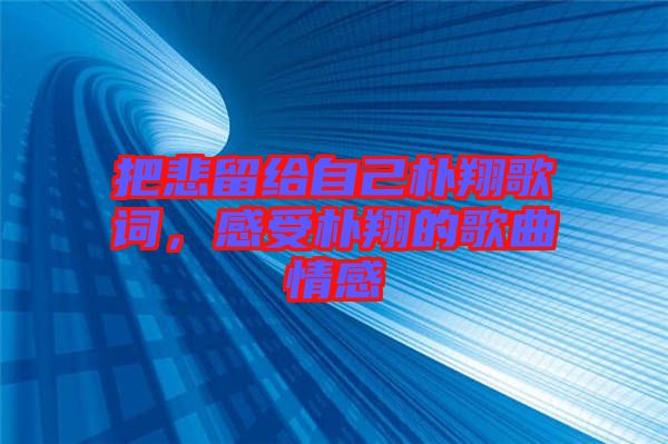 把悲留給自己樸翔歌詞，感受樸翔的歌曲情感