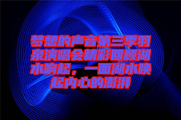 夢想的聲音第三季羽泉演唱會精彩回顧湖水響起，一面湖水喚起內(nèi)心的澎湃