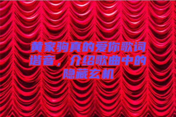 黃家駒真的愛(ài)你歌詞諧音，介紹歌曲中的隱藏玄機(jī)