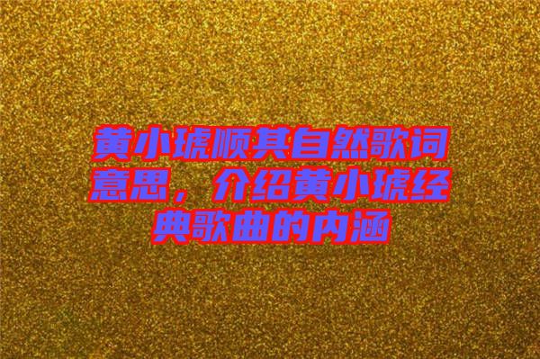 黃小琥順其自然歌詞意思，介紹黃小琥經(jīng)典歌曲的內(nèi)涵